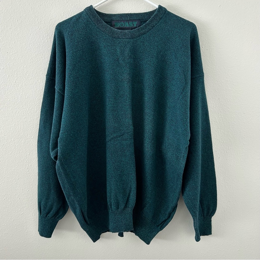 Boast Blue Green Crewneck Pullover Sweater Men’s M 100% Cotton Long Sleeve 90s